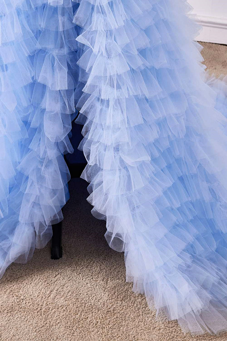 Light Blue Strapless Floral Layers A-line Long Prom Dress with Slit | Joyofdress Light Blue Strapless Floral Layers A-line Long Prom Dress with Slit | Joyofdress