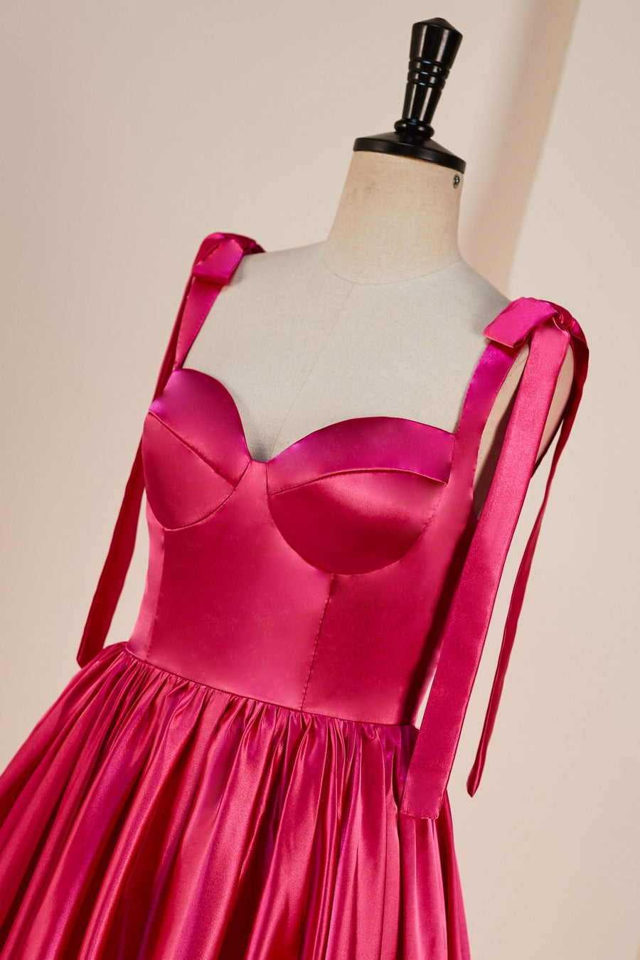 Rose Pink A-line Bow Tie Straps Ruffled Satin Homecoming Dress