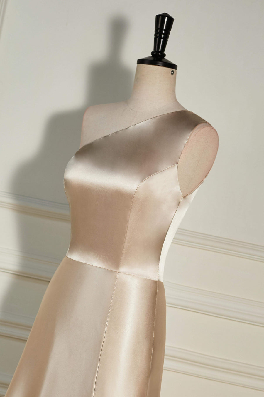 Champagne One Shoulder A-Line Satin Long Bridesmaid Dress with Slit Champagne / Custom Size Champagne One Shoulder A-Line Satin Long Bridesmaid Dress with Slit Champagne / Custom Size