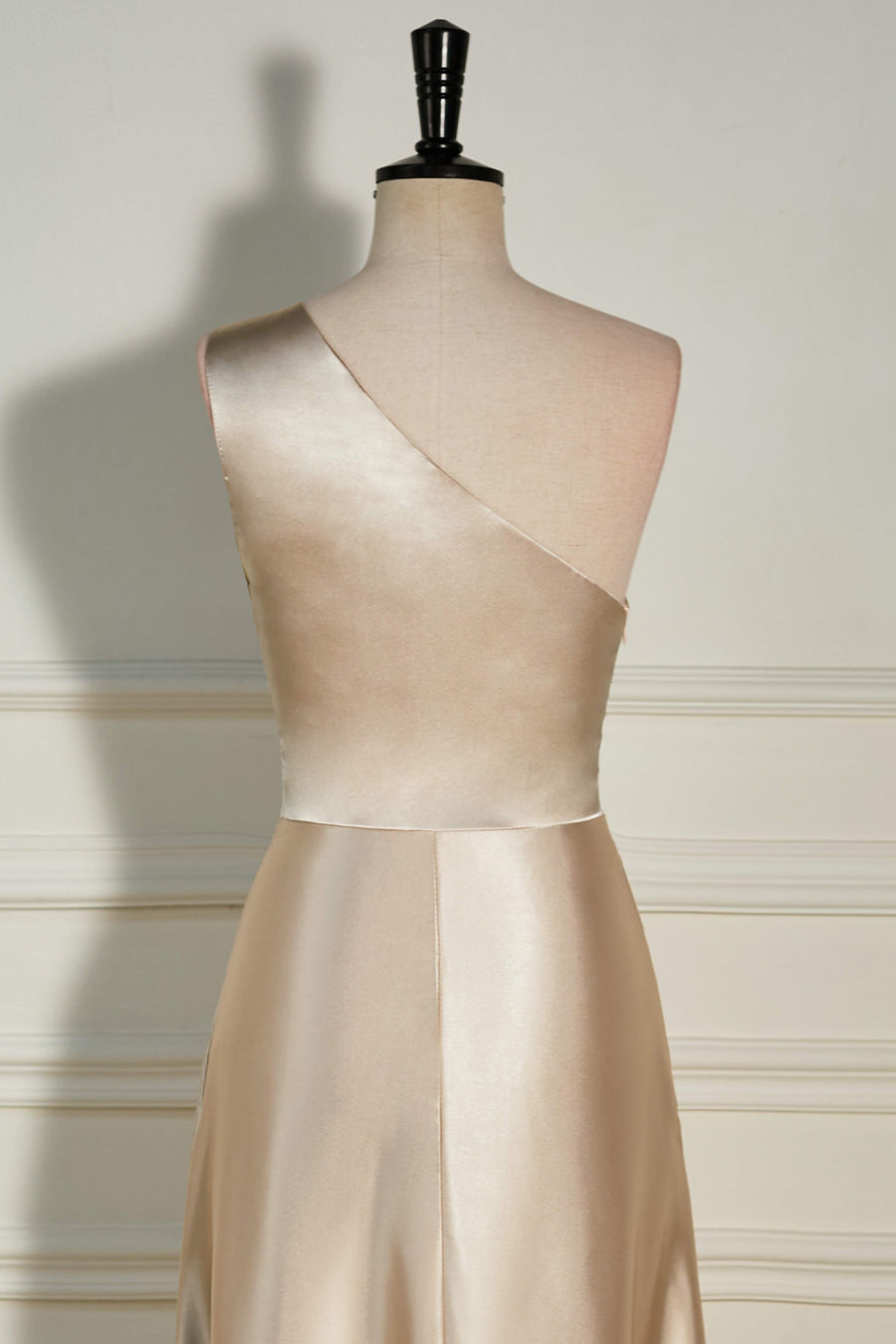 Champagne One Shoulder A-Line Satin Long Bridesmaid Dress with Slit Champagne / Custom Size Champagne One Shoulder A-Line Satin Long Bridesmaid Dress with Slit Champagne / Custom Size