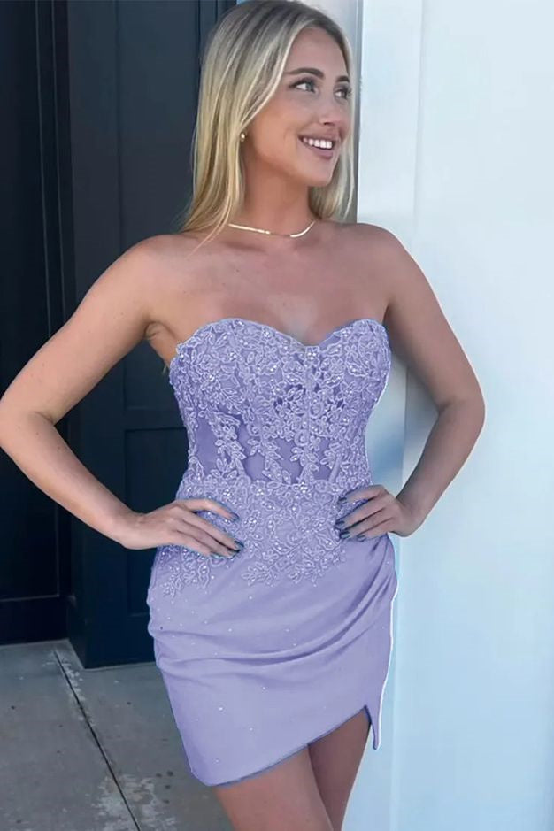 Sparkly Lilac Beaded Appliques Tight Short Homecoming Dress Lilac / 6 Sparkly Lilac Beaded Appliques Tight Short Homecoming Dress Lilac / 6