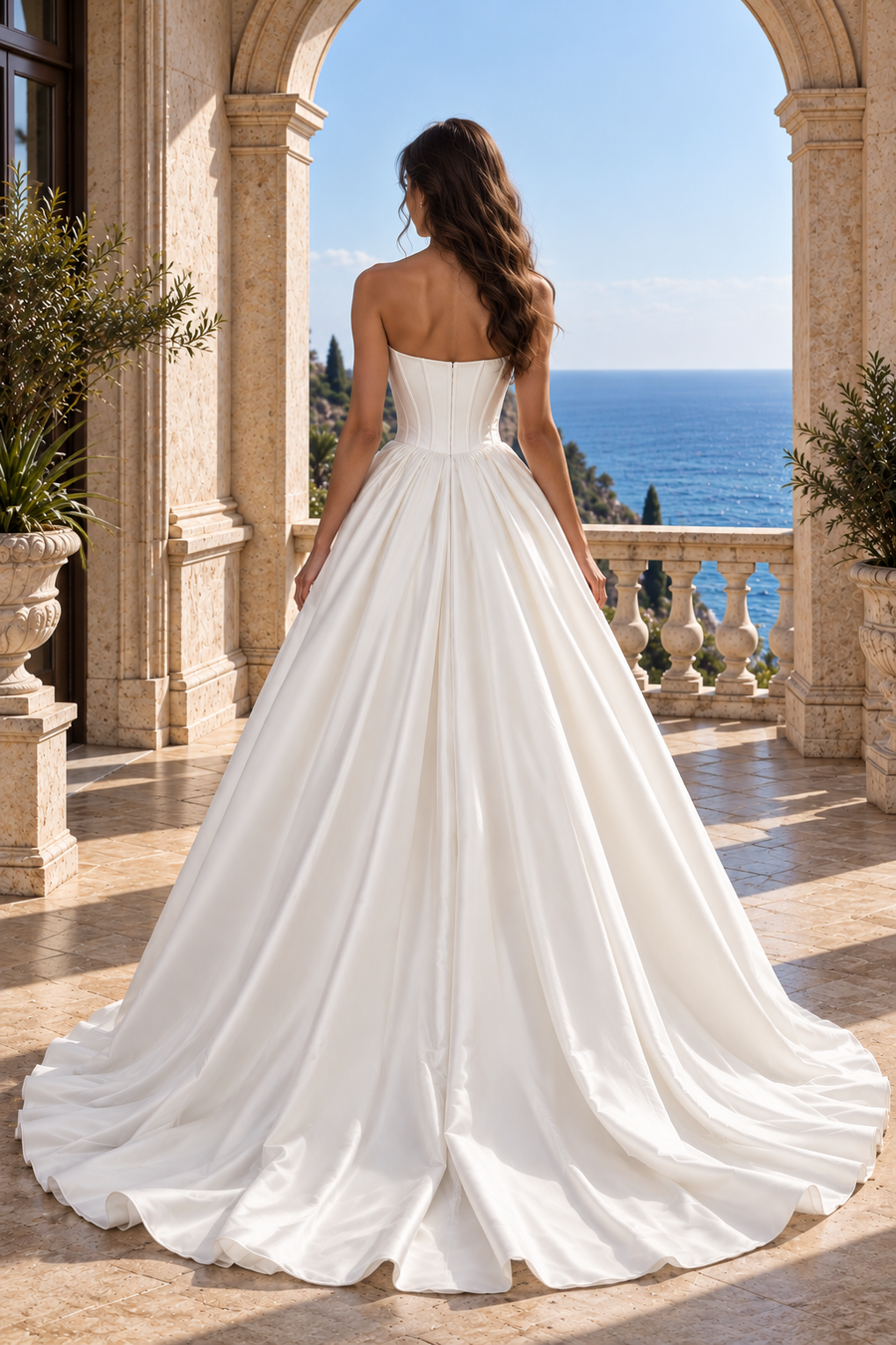 Elegant Strapless Empire A-Line Two Tone Formal Wedding Dress