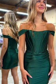 Green Off the Shoulder Royal Blue Homecoming Dress