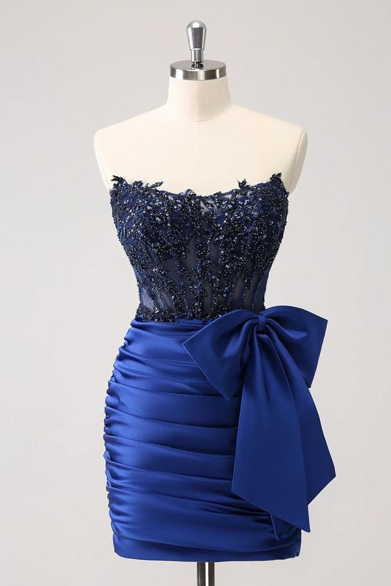 Sparkly Navy Strapless Beaded Appliques Tight Homecoming Dress Navy / US 16 Sparkly Navy Strapless Beaded Appliques Tight Homecoming Dress Navy / US 16