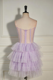 Lavender Strapless Dot Tulle Multi-Layers Homecoming Dress