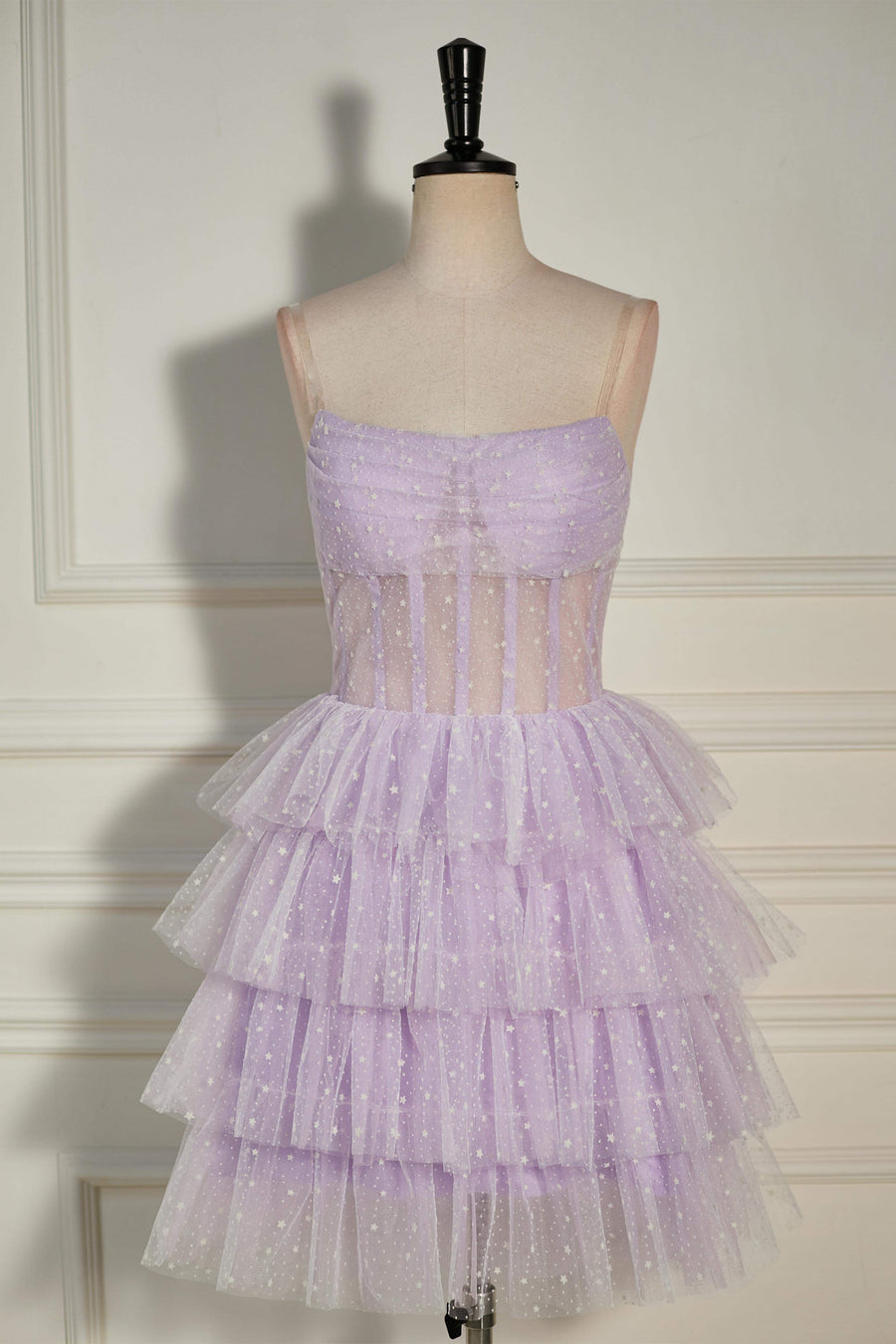 Lavender Strapless Dot Tulle Multi-Layers Homecoming Dress Lavender / US 10 Lavender Strapless Dot Tulle Multi-Layers Homecoming Dress Lavender / US 10