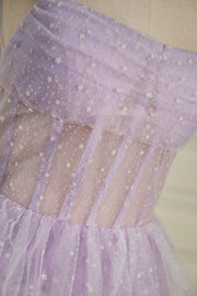 Lavender Strapless Dot Tulle Multi-Layers Homecoming Dress