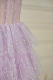 Lavender Strapless Dot Tulle Multi-Layers Homecoming Dress