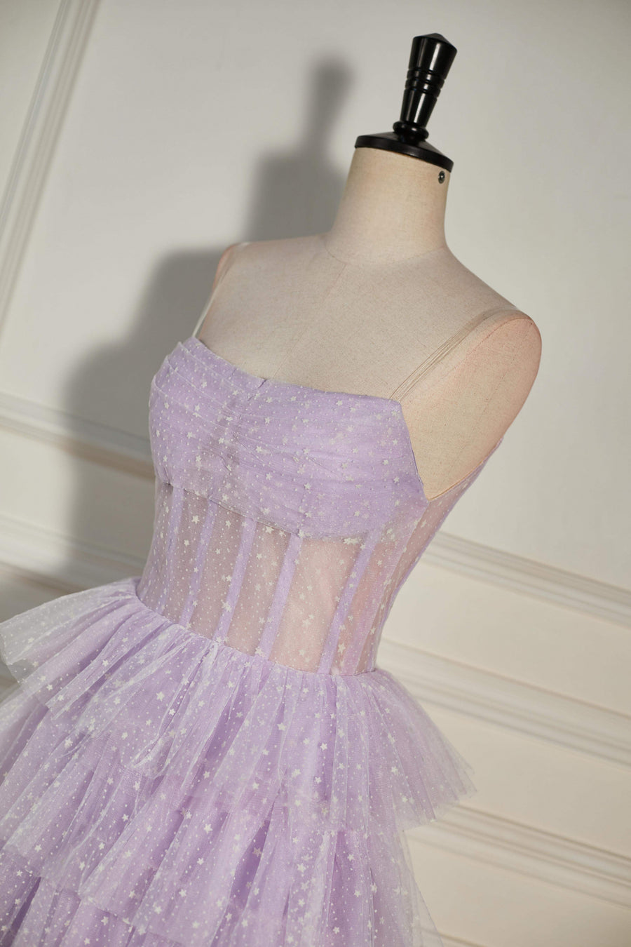 Lavender Strapless Dot Tulle Multi-Layers Homecoming Dress