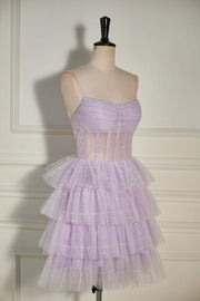 Lavender Strapless Dot Tulle Multi-Layers Homecoming Dress