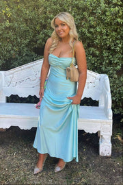 Spaghetti Straps Satin A-Line Party Prom Dress With Slit