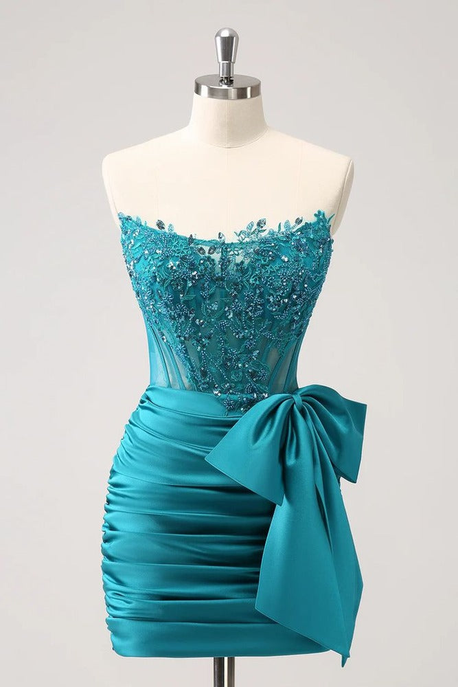 Sparkly Navy Strapless Beaded Appliques Tight Homecoming Dress Navy / US 16 Sparkly Navy Strapless Beaded Appliques Tight Homecoming Dress Navy / US 16