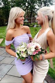 Sexy Fitted Off-Shoulder Sleeveless Pleated Evening Homecoming Dress