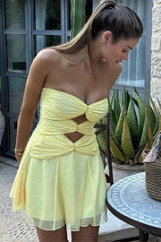 Yellow Sweetheart Strapless Illusion Empire Mini Homecoming Dress
