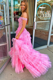 Sweetheart Off-Shoulder Lace Appliques Tulle A-Line Prom Dress