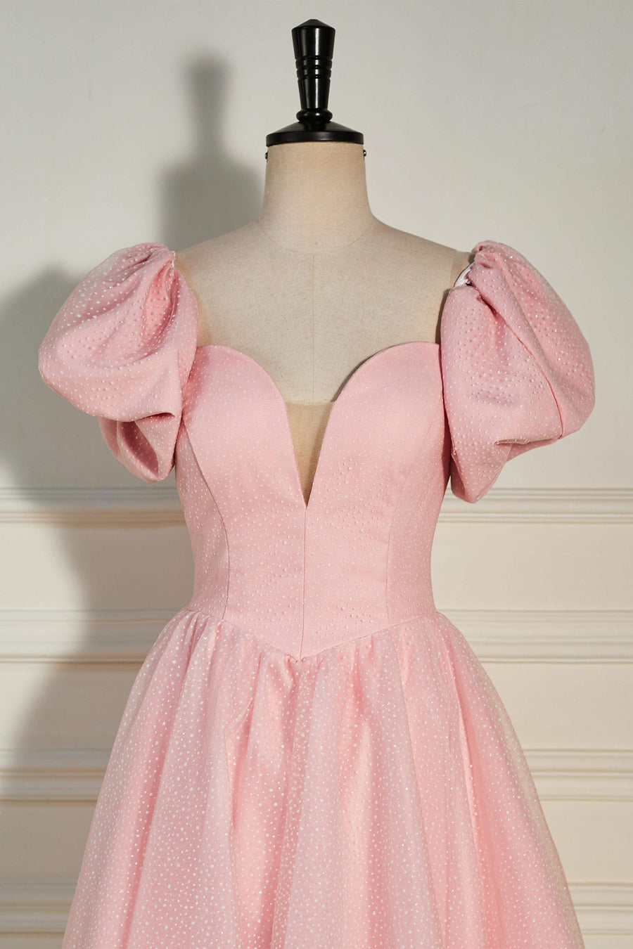 Pink Plunging V Neck Dot Lace-Up A-line Homecoming Dress