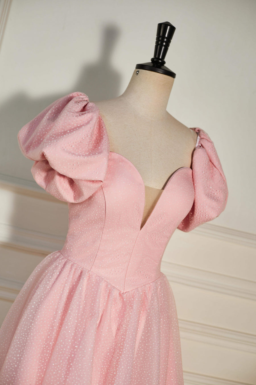 Pink Plunging V Neck Dot Lace-Up A-line Homecoming Dress