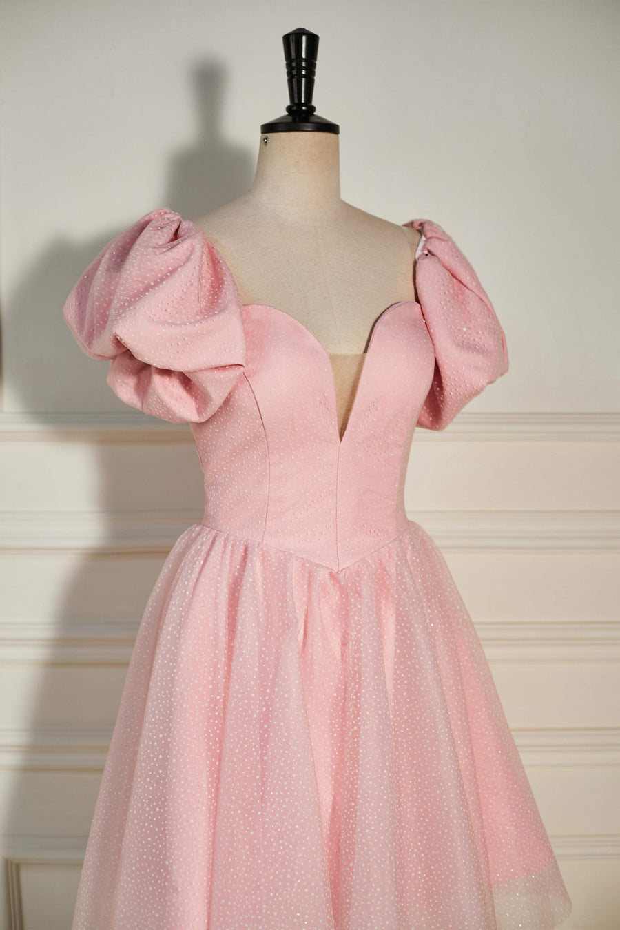Pink Plunging V Neck Dot Lace-Up A-line Homecoming Dress