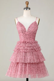 Cute A Line Spaghetti Straps Blush Homecoming Dress with Ruffles