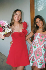 Satin Florals One Shoulder A-Line Mini Homecoming Dress