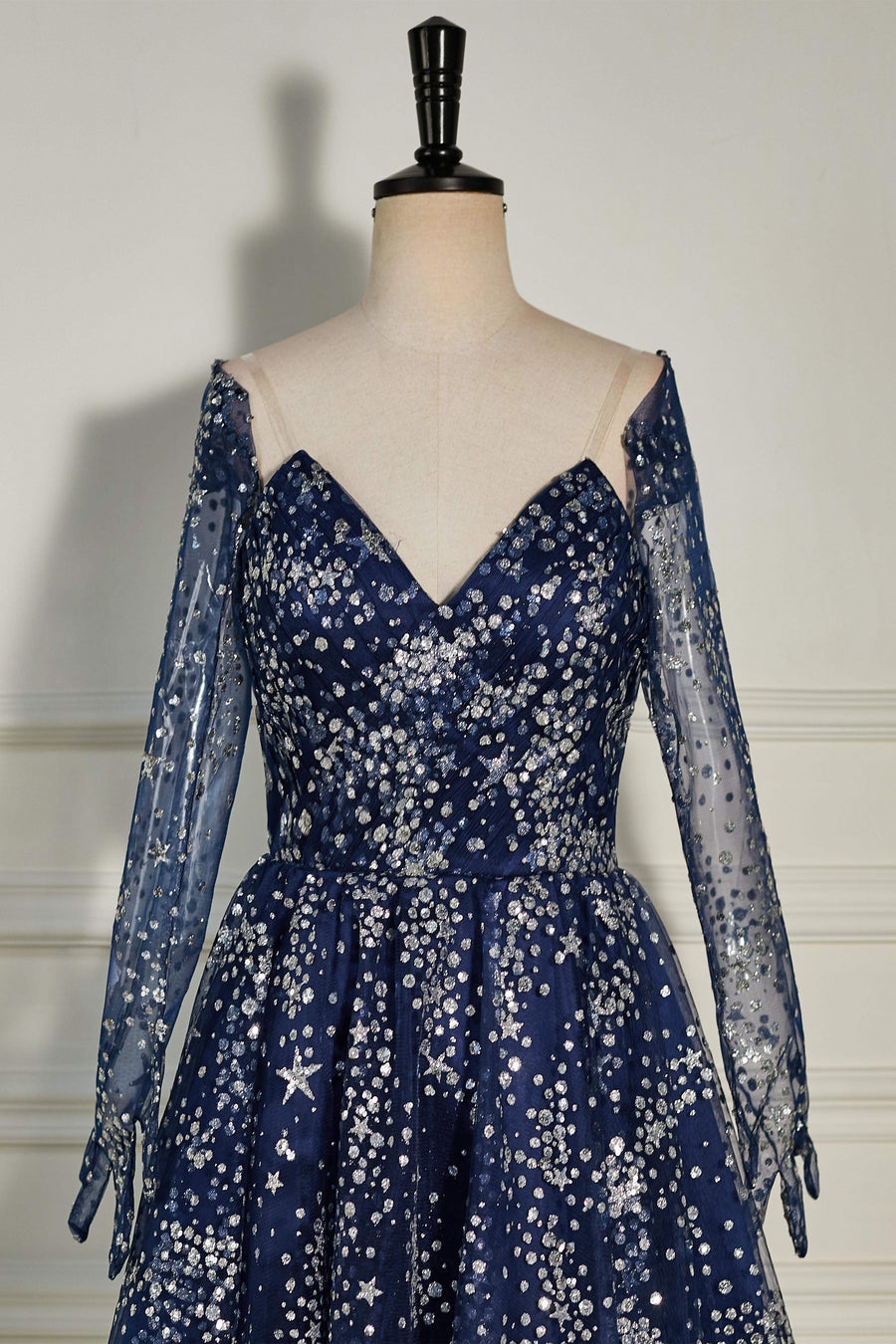 Dark Navy Sequined Long Sleeves A-line Homecoming Dress