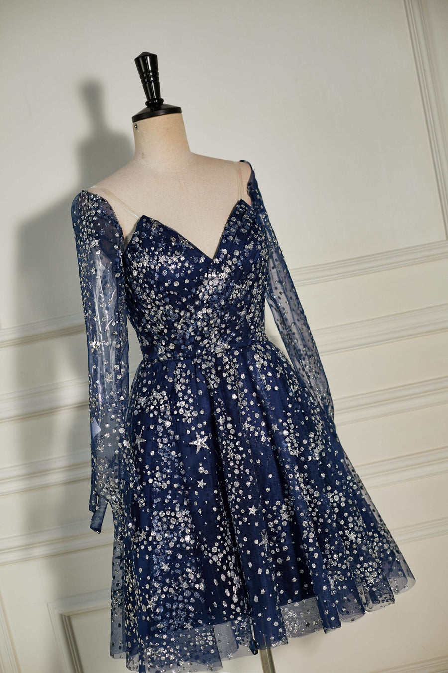 Dark Navy Sequined Long Sleeves A-line Homecoming Dress | Joyofdress Dark Navy Sequined Long Sleeves A-line Homecoming Dress | Joyofdress