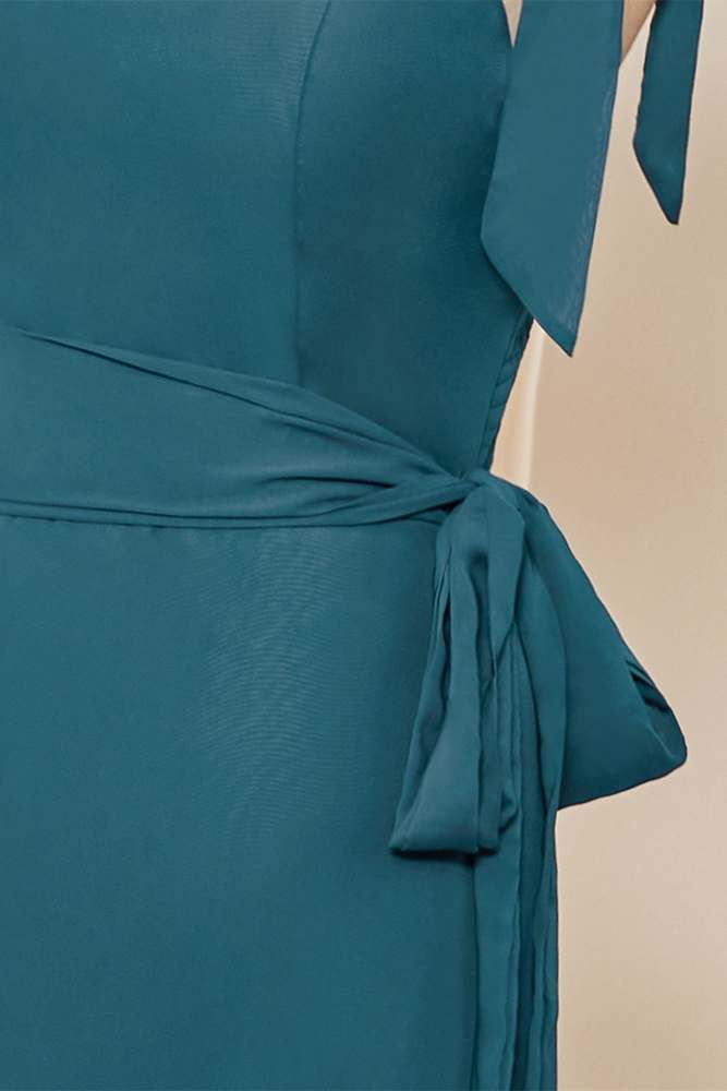 Teal Bow Tie Straps Ruffled A-line Long Bridesmaid Dress with Sash Teal / US 2 Teal Bow Tie Straps Ruffled A-line Long Bridesmaid Dress with Sash Teal / US 2