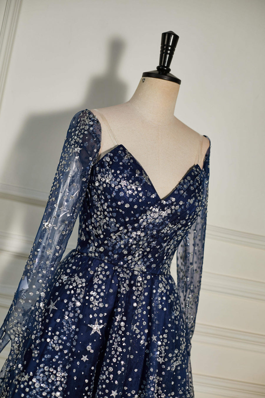 Dark Navy Sequined Long Sleeves A-line Homecoming Dress
