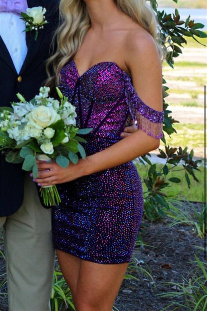 Off The Shoulder Beaded Short homecoming Dresses