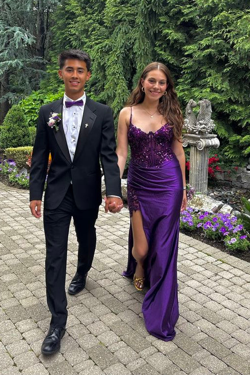 Satin Mermaid V-Neck Sleeveless Appliques Party Prom Dress