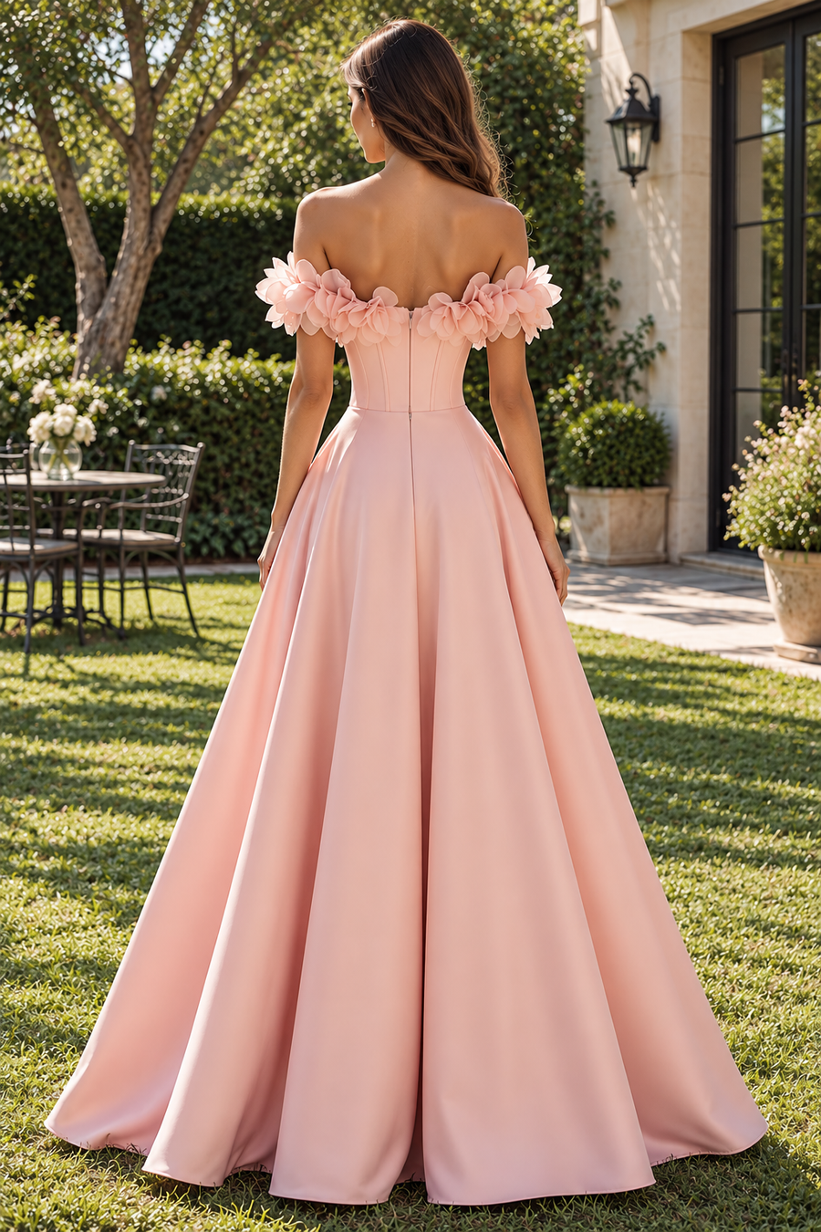 Ruffle Off-Shoulder Satin A-Line Empire Floor-Length Party Prom Dress