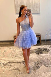 Lilac A Line One Shoulder Tulle Homecoming Dress Beautiful