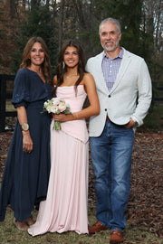 A-Line Bateau Strapless Chiffon Pleated Maxi Party Prom Dress