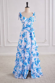A-Line Chiffon Sweetheart Straps Ruffle Floral Prom Party Dress