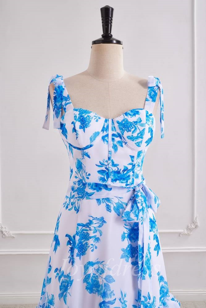 A-Line Chiffon Sweetheart Straps Ruffle Floral Prom Party Dress