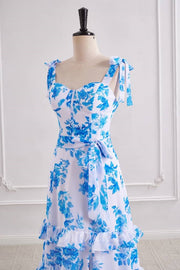 A-Line Chiffon Sweetheart Straps Ruffle Floral Prom Party Dress