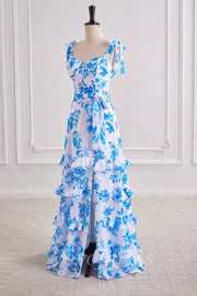 A-Line Chiffon Sweetheart Straps Ruffle Floral Prom Party Dress