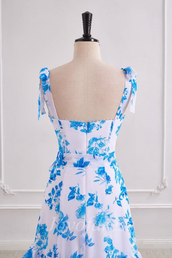 A-Line Chiffon Sweetheart Straps Ruffle Floral Prom Party Dress