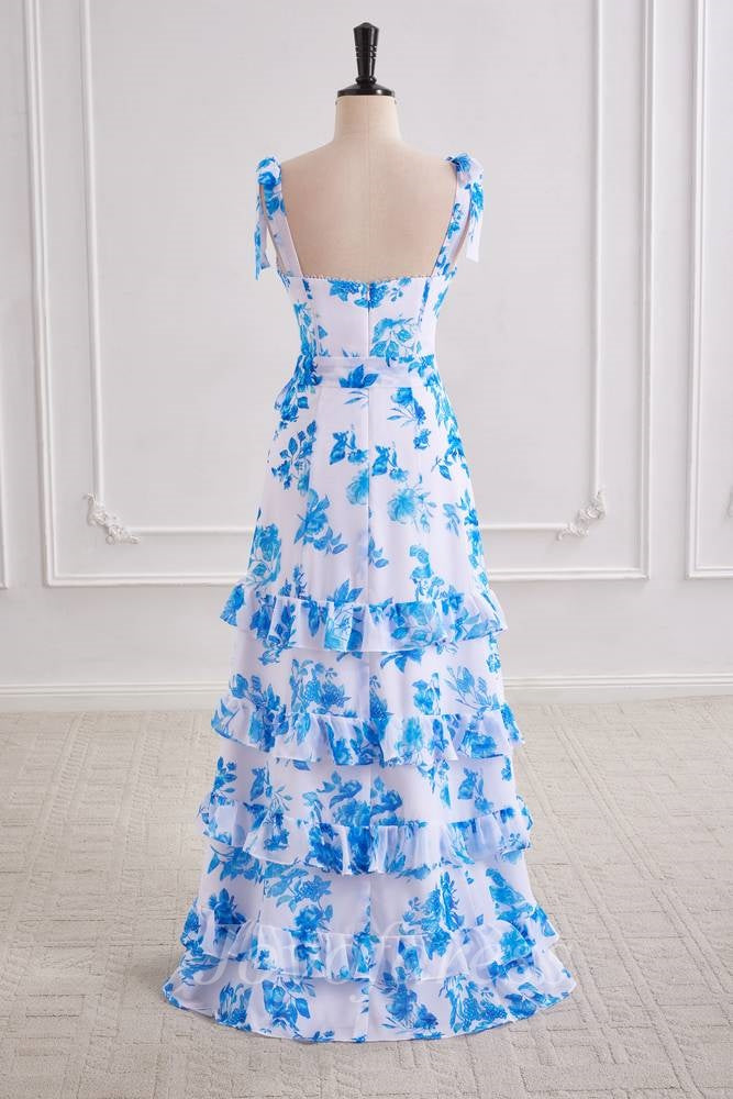 A-Line Chiffon Sweetheart Straps Ruffle Floral Prom Party Dress