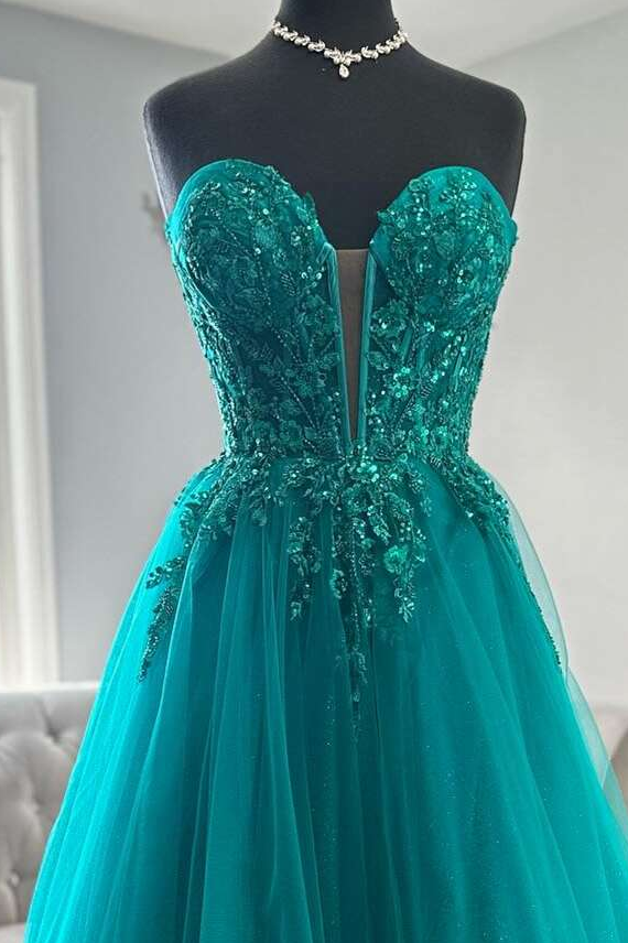 A-Line Empire Appliques Strapless Sweetheart Tulle Party Prom Dress
