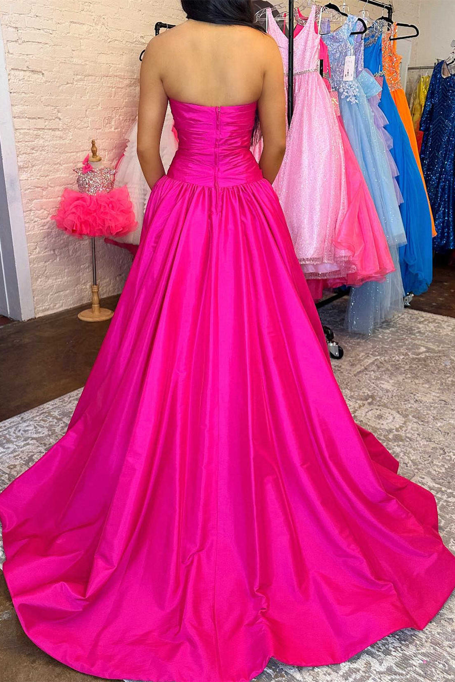A-Line Empire Ruched Beaded Strapless Long Party Prom Dress