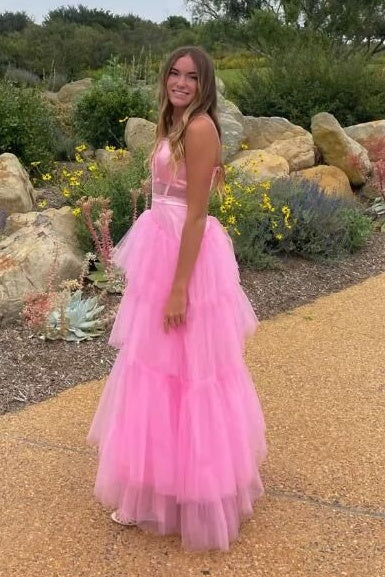 A-Line Empire Spaghetti Straps Tulle Tiered Party Prom Dress