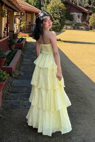 A-Line Empire Strapless Tiered Floor-Length Party Prom Dress