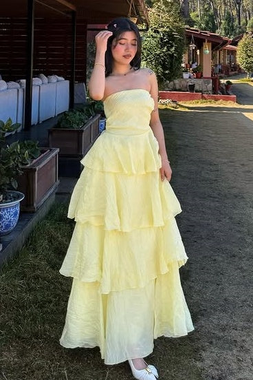 A-Line Empire Strapless Tiered Floor-Length Party Prom Dress