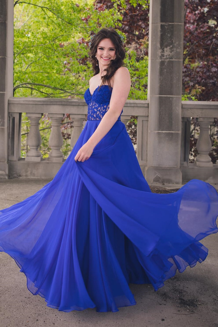 A-Line Empire Sweetheart Strapless Lace And Chiffon Party Prom Dress