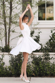 A-Line High Neck Open Back Short Wedding Dress