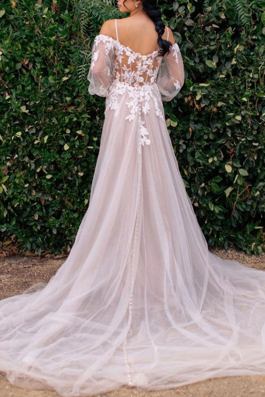 A-Line Off-Shoulder Appliques Beach Wedding Dress Custom Color / US 2 A-Line Off-Shoulder Appliques Beach Wedding Dress Custom Color / US 2