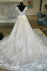 A-Line Off-Shoulder Fully Appliques With Train Wedding Dress