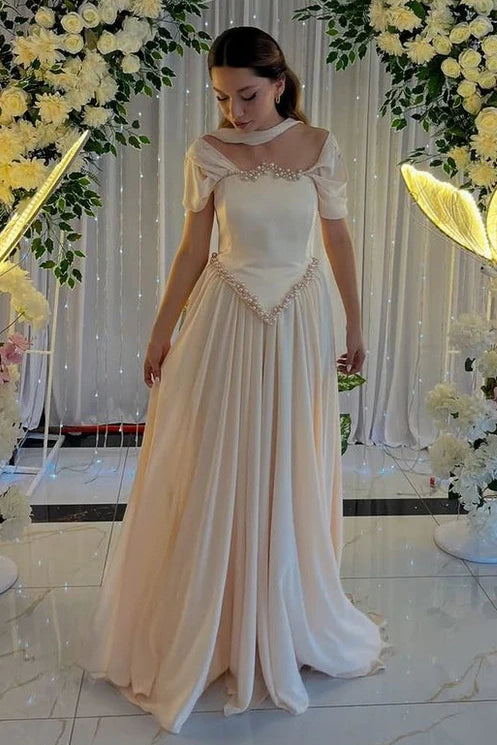 A-Line Off-Shoulder Two Tone Pearls Party Prom Dress
