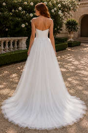 A-Line Satin And Tulle Strapless Empire Long Wedding Dress